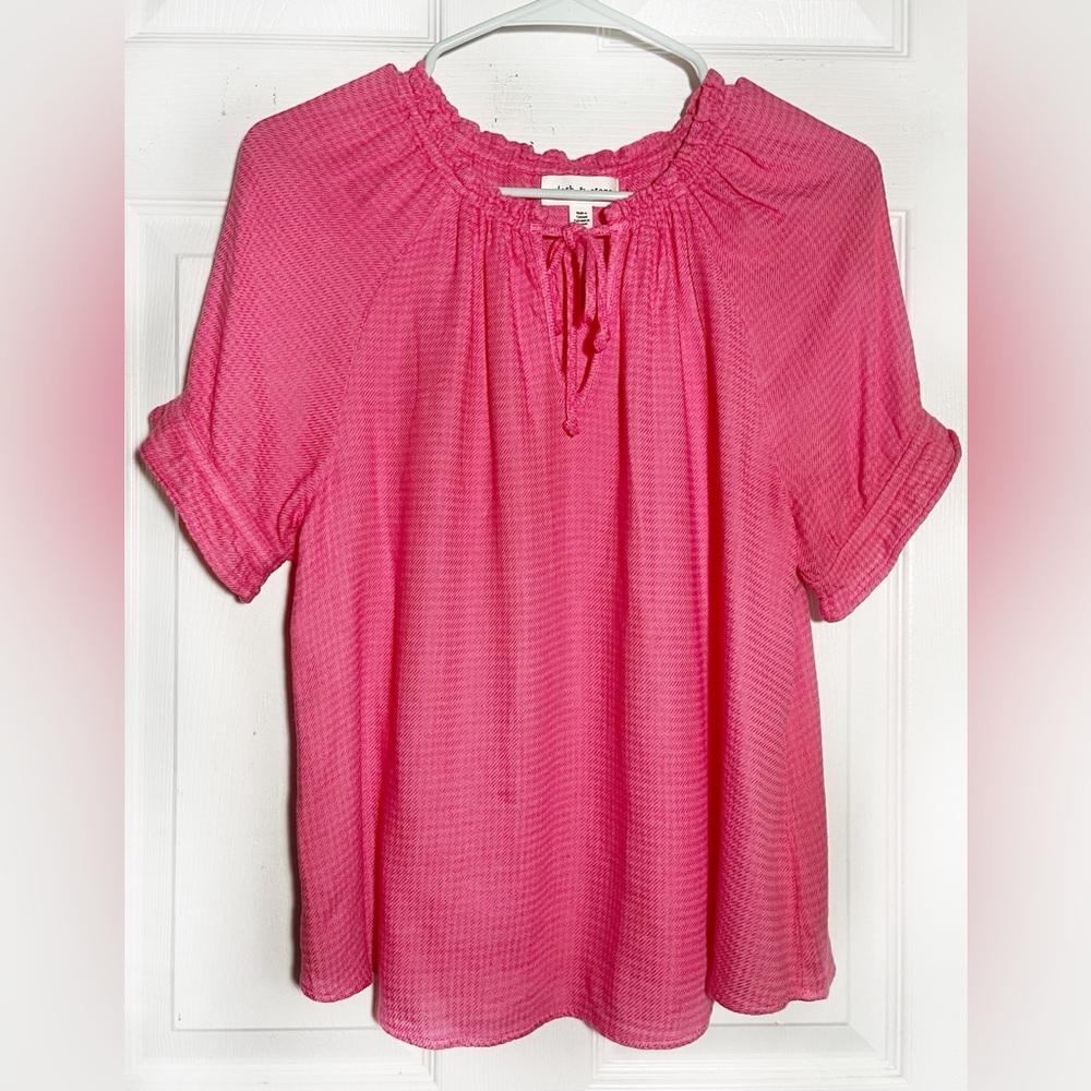 Cloth & Stone Coral‎ Women's Top Short Sleeve Tie Neck Sz S